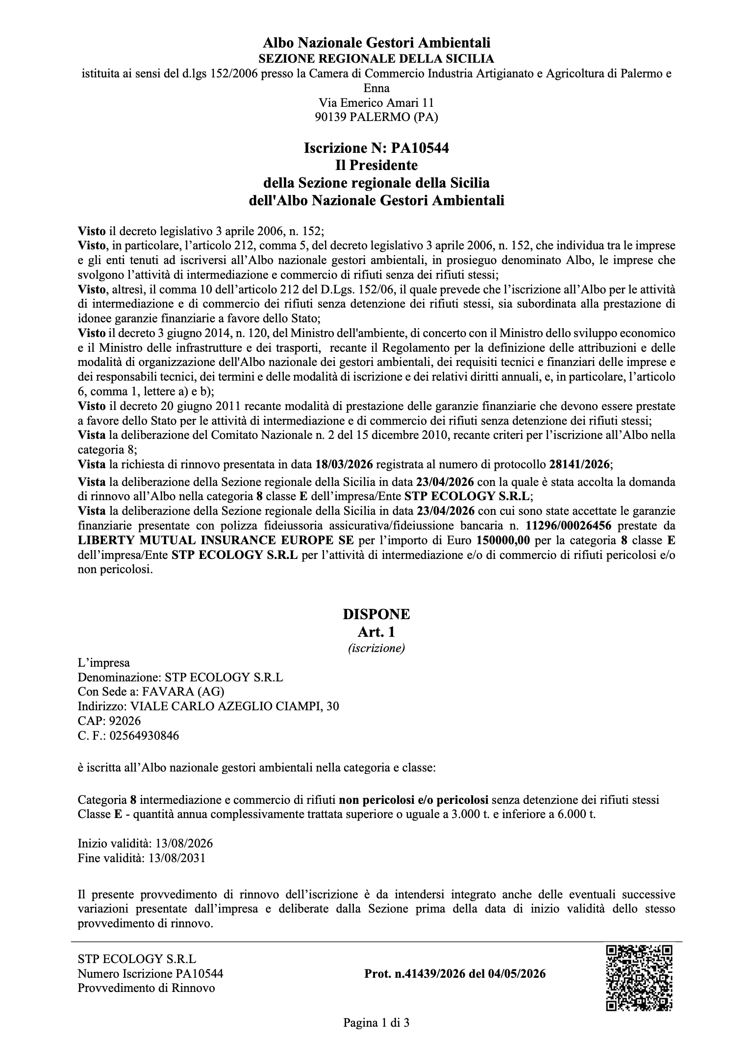 Copertina Albo Gestori Ambientali — intermediazione e commercio 2026